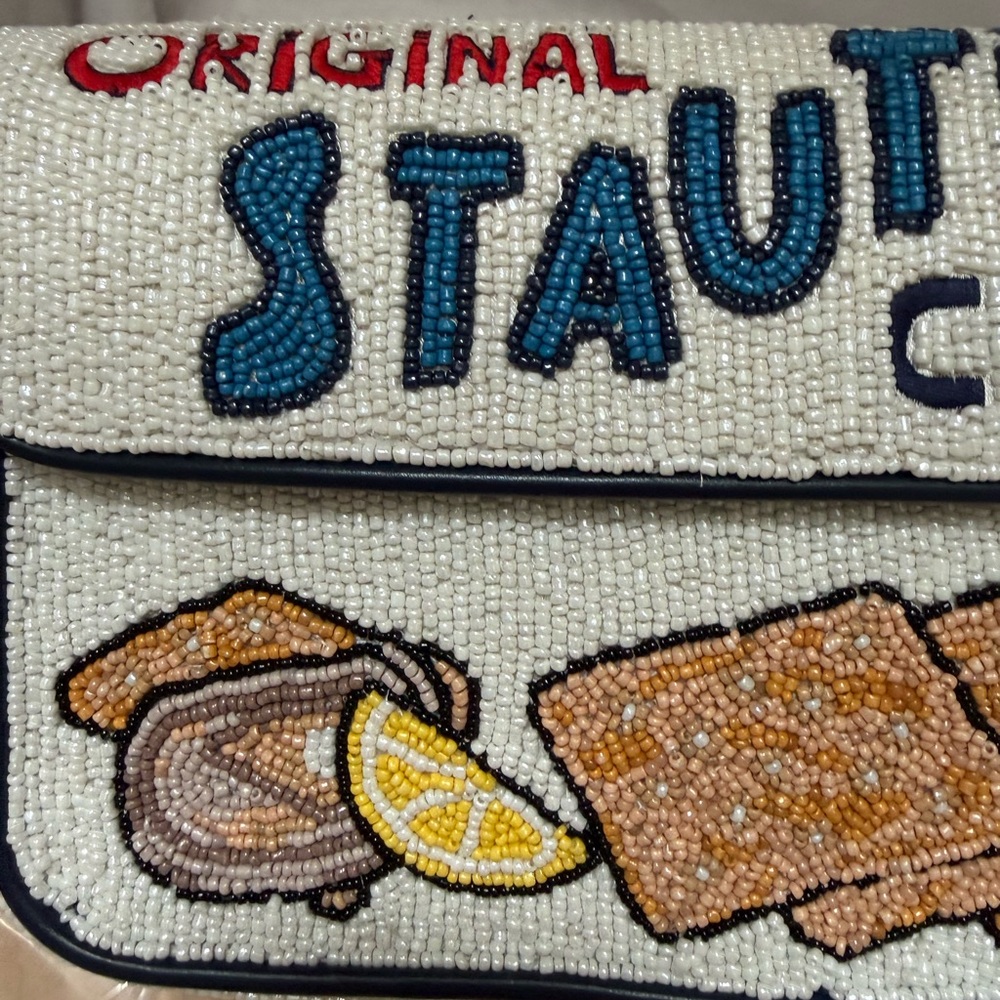 STAUD Original Crackers Embroidered White and Blue Shoulder Bag - Picture 5 of 6